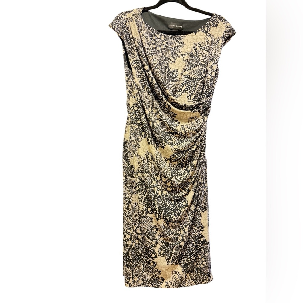 Connected Apparel One Shoulder Black and Cream Dress